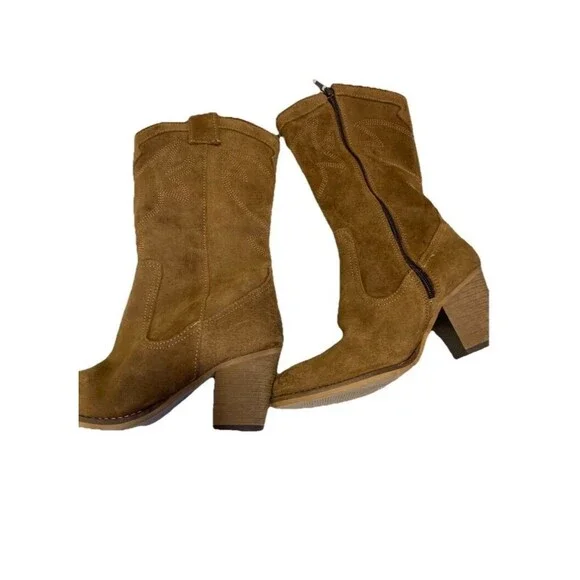 Poelman Suede Western Boots Womens 6.5 Brown Heeled Ankle/Mid Boot Made Portugal - Picture 3 of 5